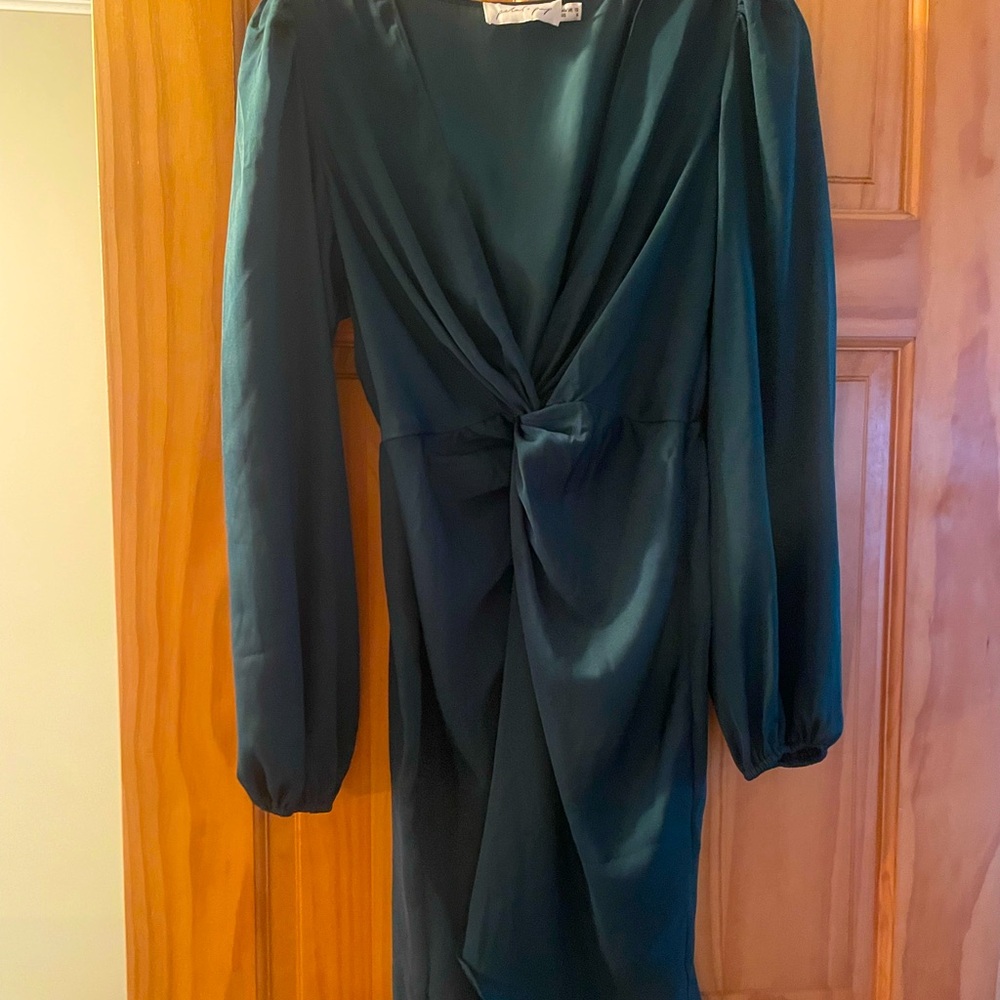 Petal and Pup Kataleya emerald color long sleeve front twist cocktail dress